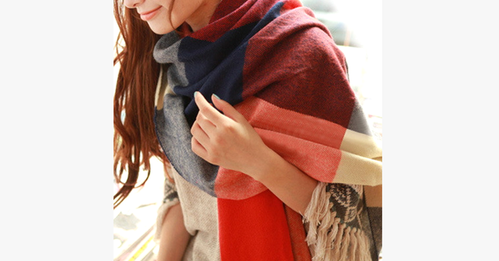 Lisslune | Checked Pattern Wool Scarf and Shawl - Various Colors