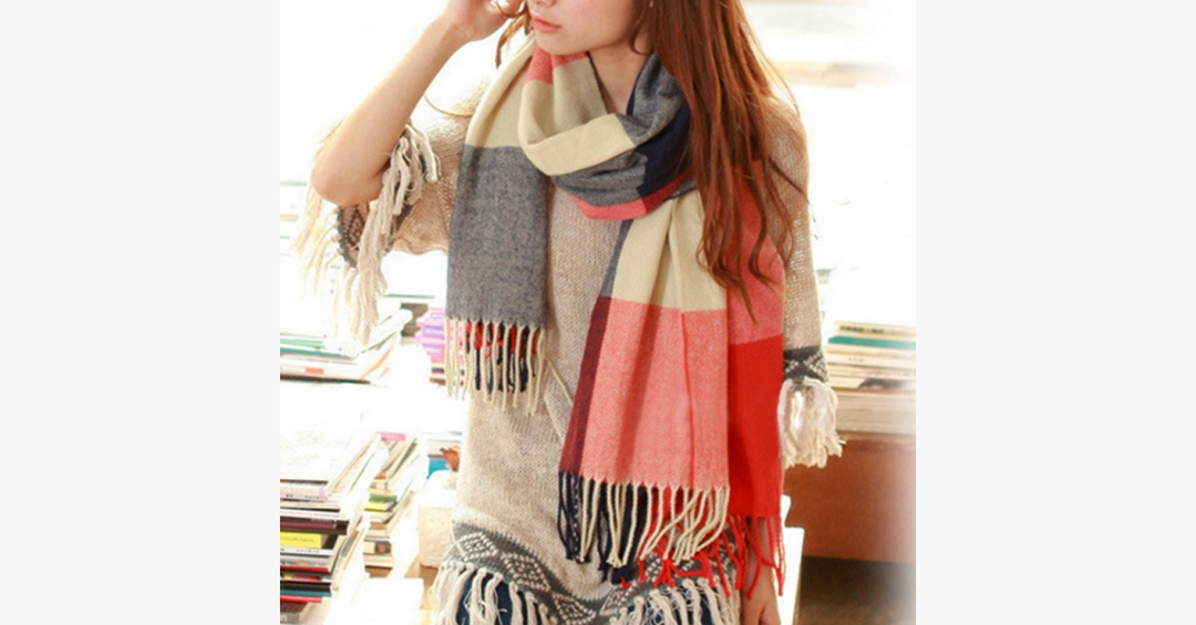 Lisslune | Checked Pattern Wool Scarf and Shawl - Various Colors