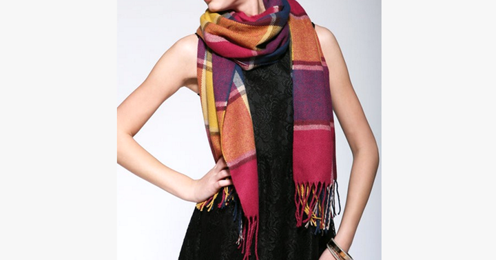 Lisslune | Checked Pattern Wool Scarf and Shawl - Various Colors