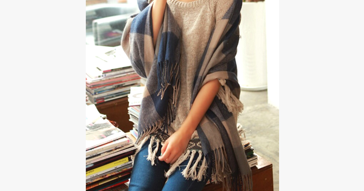 Lisslune | Checked Pattern Wool Scarf and Shawl - Various Colors