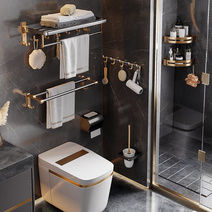 Lisslune | Black and Brass Bathroom Hardware Set Modern Stainless Steel Bathroom Shelf/Towel Holder/Paper Holder