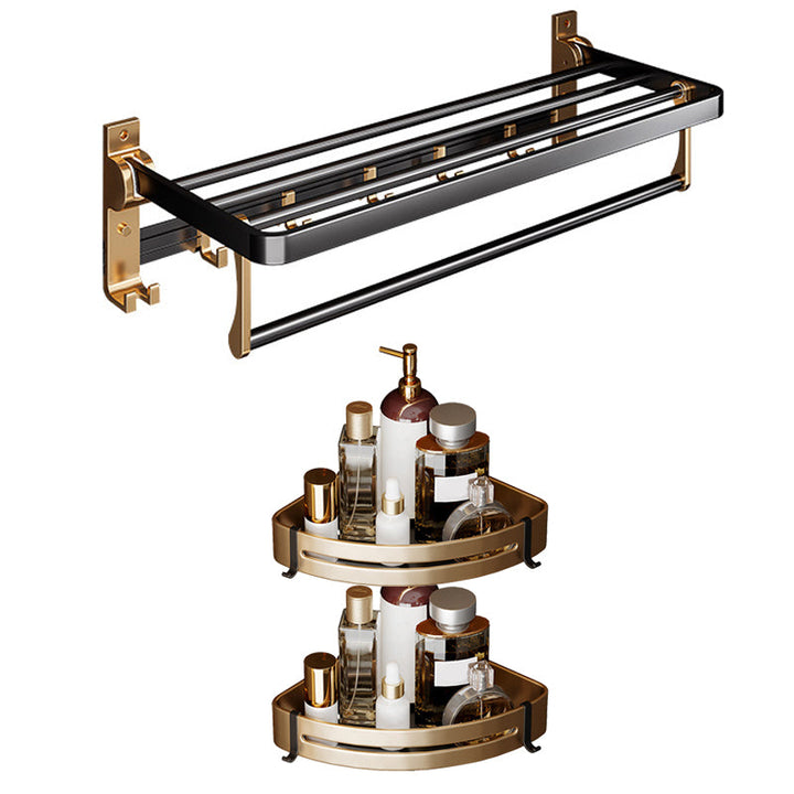 Lisslune | Black and Brass Bathroom Hardware Set Modern Stainless Steel Bathroom Shelf/Towel Holder/Paper Holder