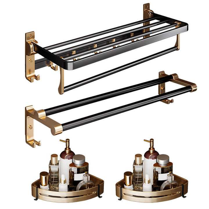 Lisslune | Black and Brass Bathroom Hardware Set Modern Stainless Steel Bathroom Shelf/Towel Holder/Paper Holder