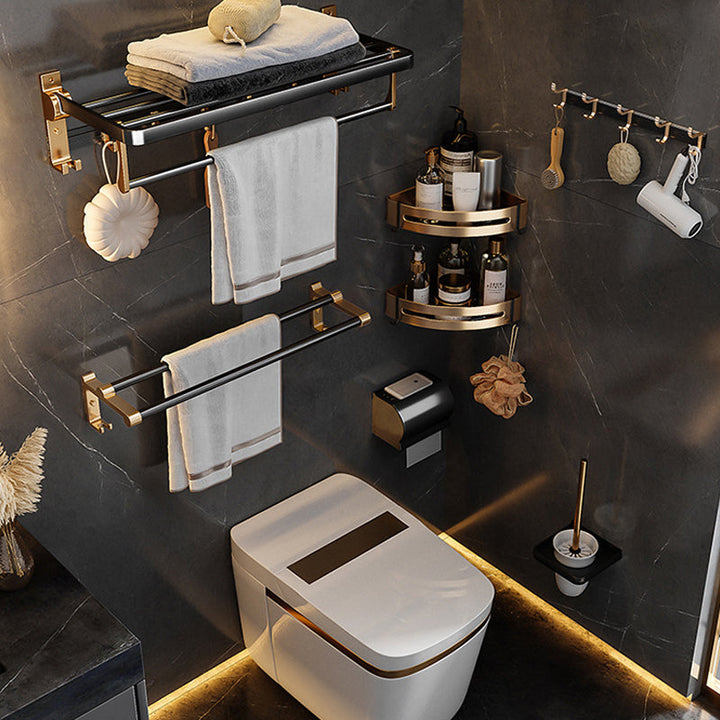 Lisslune | Black and Brass Bathroom Hardware Set Modern Stainless Steel Bathroom Shelf/Towel Holder/Paper Holder