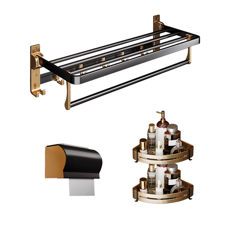 Lisslune | Black and Brass Bathroom Hardware Set Modern Stainless Steel Bathroom Shelf/Towel Holder/Paper Holder