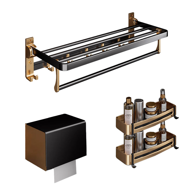 Lisslune | Black and Brass Bathroom Hardware Set Modern Stainless Steel Bathroom Shelf/Towel Holder/Paper Holder