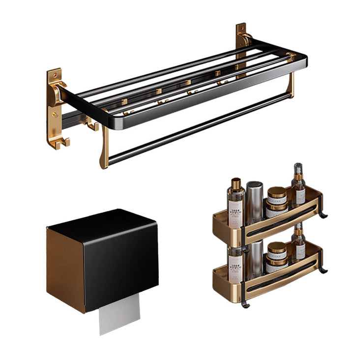 Lisslune | Black and Brass Bathroom Hardware Set Modern Stainless Steel Bathroom Shelf/Towel Holder/Paper Holder