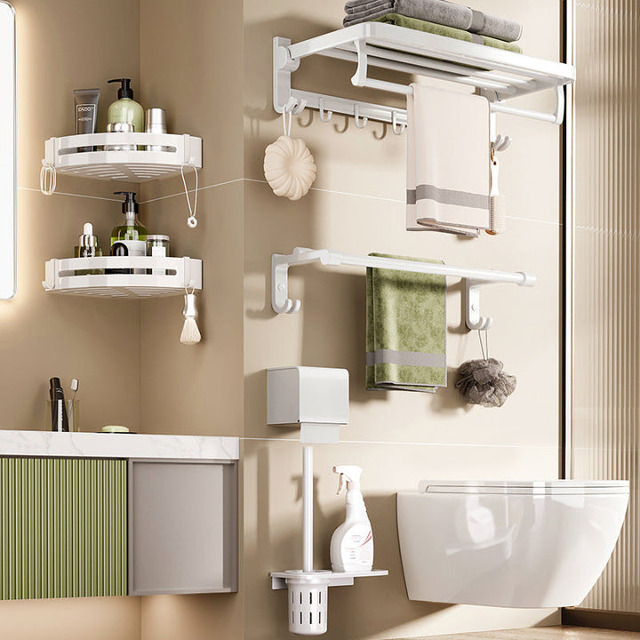 Lisslune | White Bathroom Accessories Set Contemporary Aluminum Bathroom Accessories Kit with Towel Rail