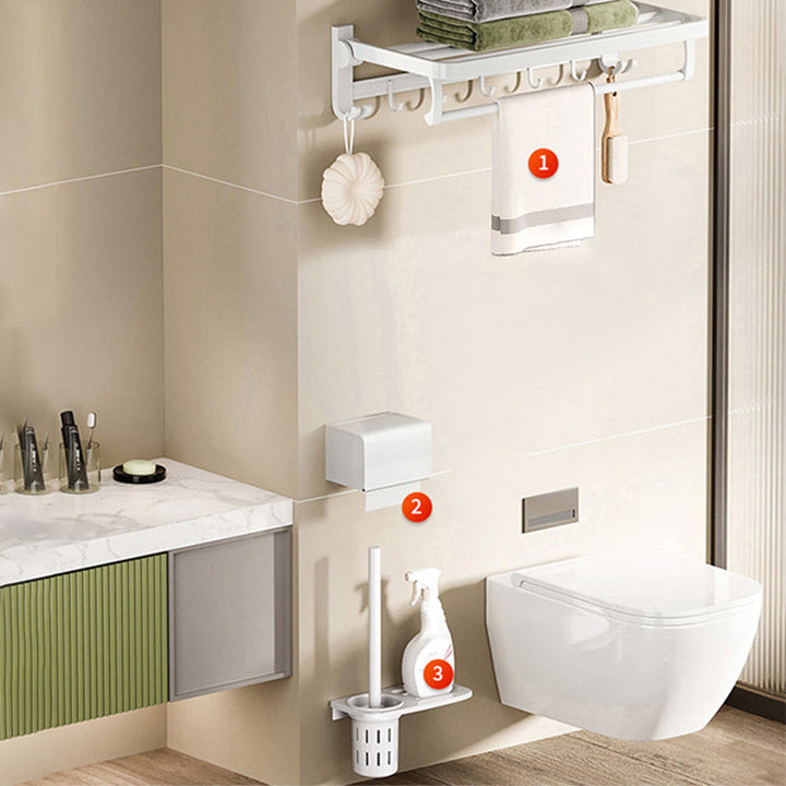 Lisslune | White Bathroom Accessories Set Contemporary Aluminum Bathroom Accessories Kit with Towel Rail