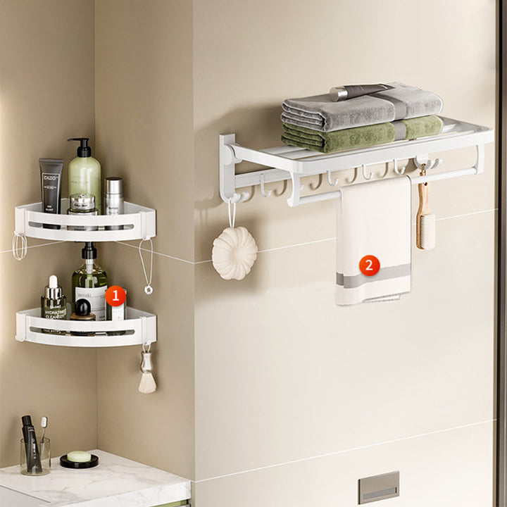 Lisslune | White Bathroom Accessories Set Contemporary Aluminum Bathroom Accessories Kit with Towel Rail