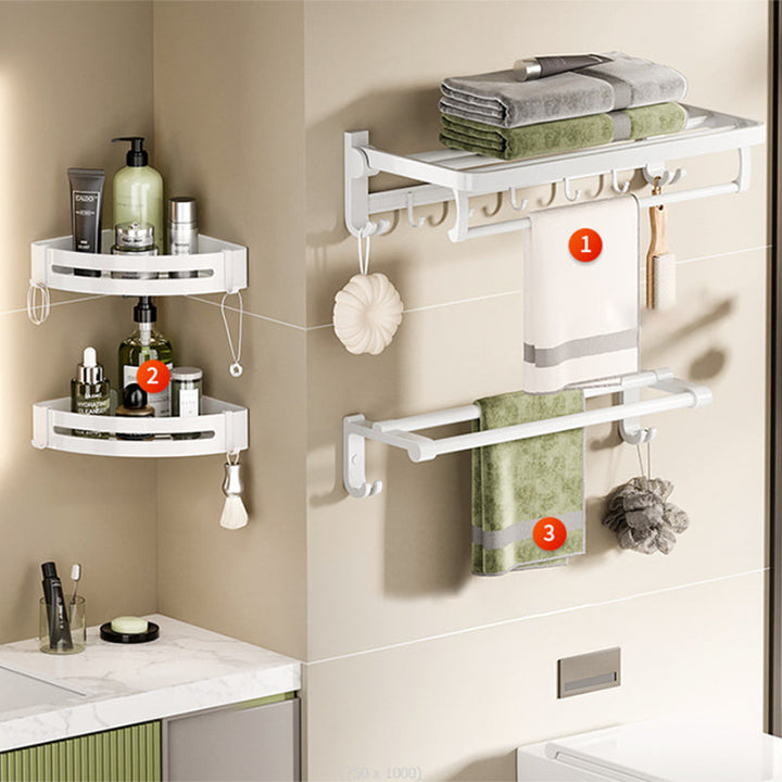 Lisslune | White Bathroom Accessories Set Contemporary Aluminum Bathroom Accessories Kit with Towel Rail