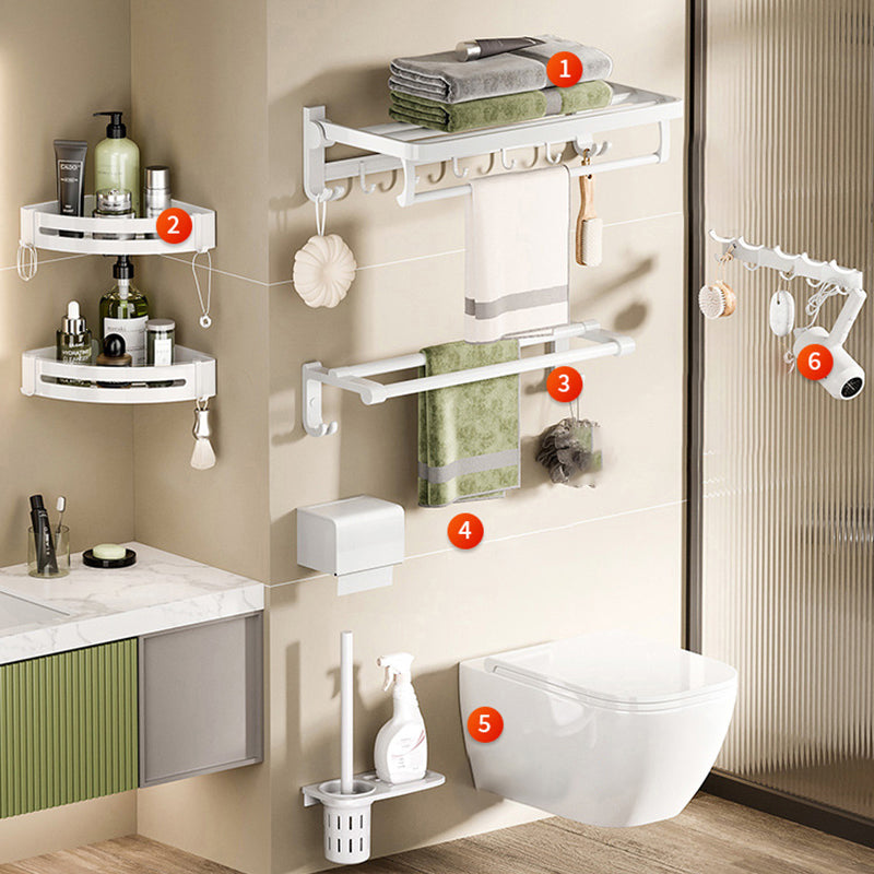 Lisslune | White Bathroom Accessories Set Contemporary Aluminum Bathroom Accessories Kit with Towel Rail