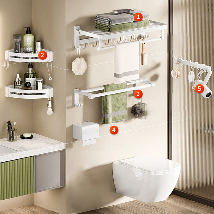 Lisslune | White Bathroom Accessories Set Contemporary Aluminum Bathroom Accessories Kit with Towel Rail