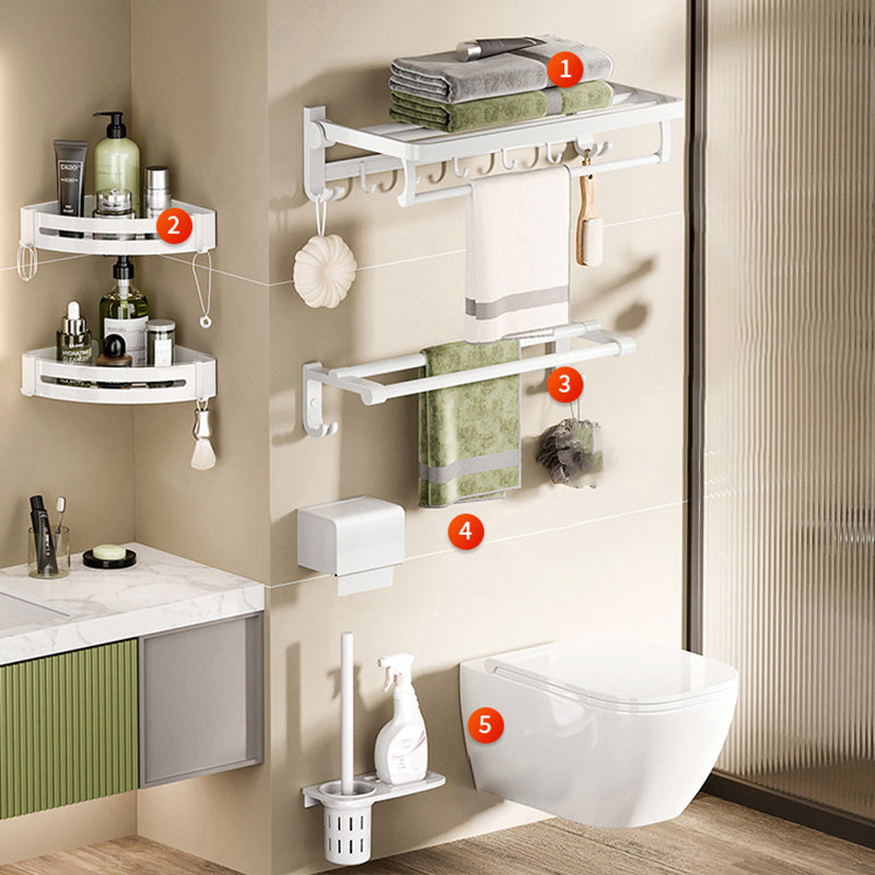 Lisslune | White Bathroom Accessories Set Contemporary Aluminum Bathroom Accessories Kit with Towel Rail