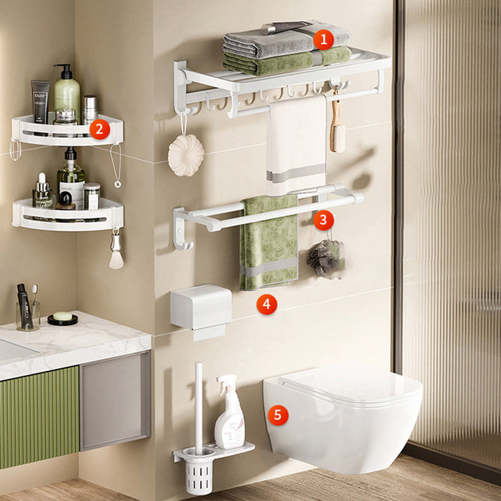 Lisslune | White Bathroom Accessories Set Contemporary Aluminum Bathroom Accessories Kit with Towel Rail