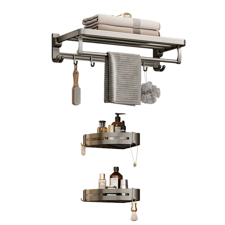 Lisslune | Modern Bathroom Accessories Set in Gray with Bathroom Shelf/Towel Holder/Bathrobe Hook & Paper Holder