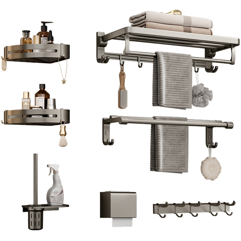 Lisslune | Modern Bathroom Accessories Set in Gray with Bathroom Shelf/Towel Holder/Bathrobe Hook & Paper Holder