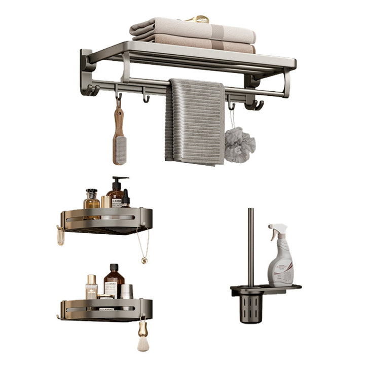 Lisslune | Modern Bathroom Accessories Set in Gray with Bathroom Shelf/Towel Holder/Bathrobe Hook & Paper Holder
