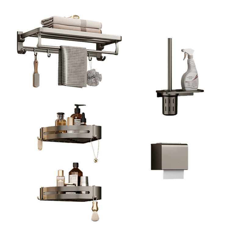 Lisslune | Modern Bathroom Accessories Set in Gray with Bathroom Shelf/Towel Holder/Bathrobe Hook & Paper Holder