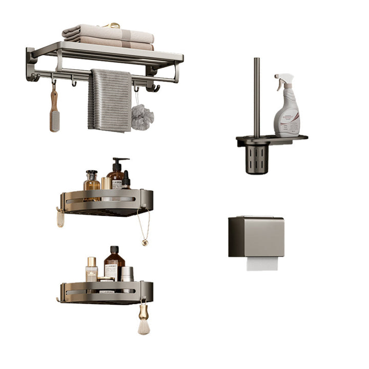 Lisslune | Modern Bathroom Accessories Set in Gray with Bathroom Shelf/Towel Holder/Bathrobe Hook & Paper Holder