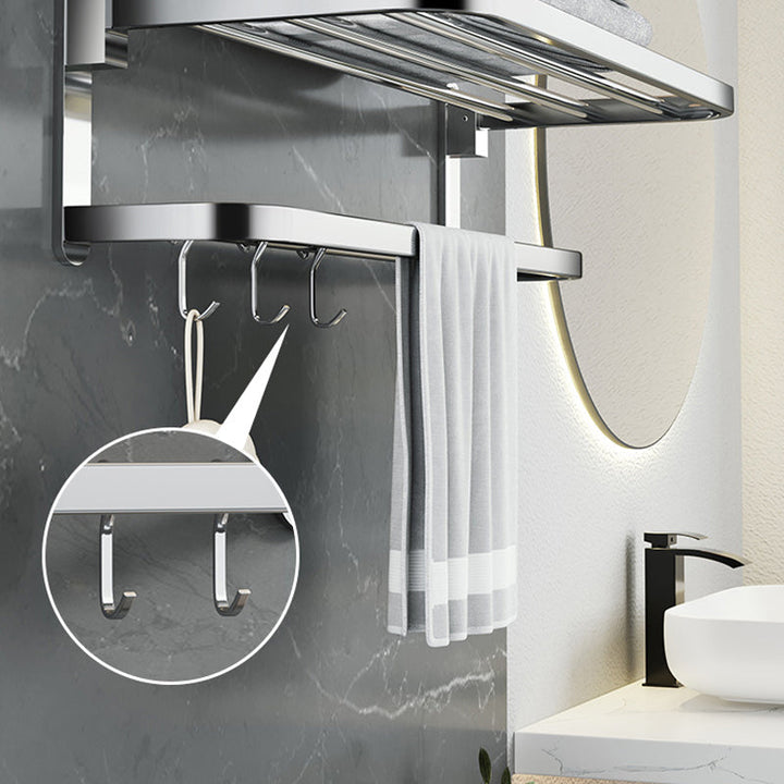 Lisslune | Polished Chrome Modern Bathroom Accessory Set in Stainless Steel with Bath Shelf/Towel Rail