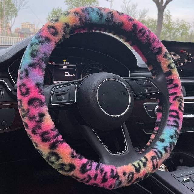 Lisslune | Universal Plush Leopard Car Steering Wheel Cover