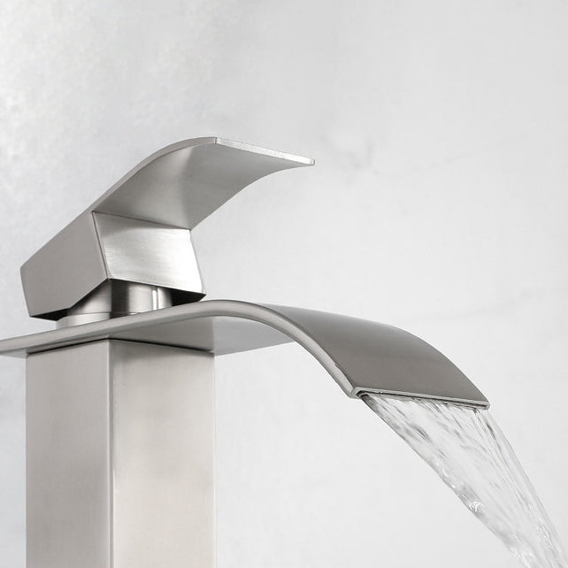 Lisslune | Industrial Vessels Faucet Stainless Steel Lever Handles Waterfall Spout Bathroom Faucet