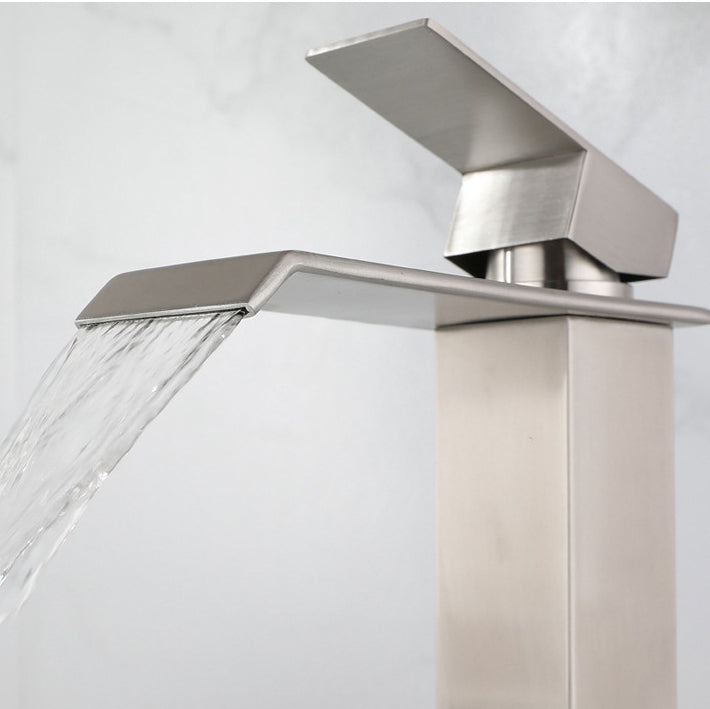 Lisslune | Industrial Vessels Faucet Stainless Steel Lever Handles Waterfall Spout Bathroom Faucet