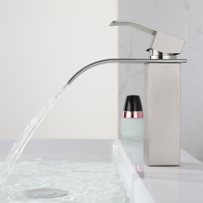 Lisslune | Industrial Vessels Faucet Stainless Steel Lever Handles Waterfall Spout Bathroom Faucet