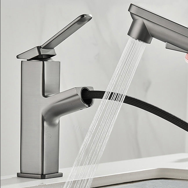 Lisslune | Modern Brass Faucet Center Mount Bathroom Faucet with Water Hose