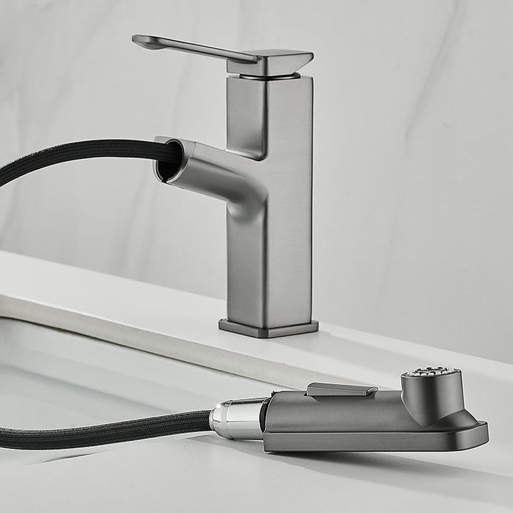 Lisslune | Modern Brass Faucet Center Mount Bathroom Faucet with Water Hose