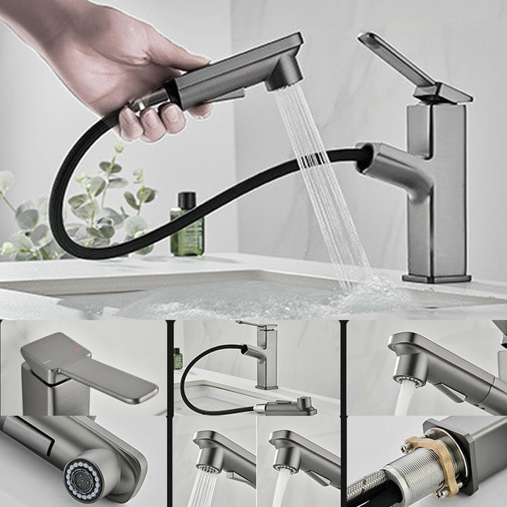 Lisslune | Modern Brass Faucet Center Mount Bathroom Faucet with Water Hose