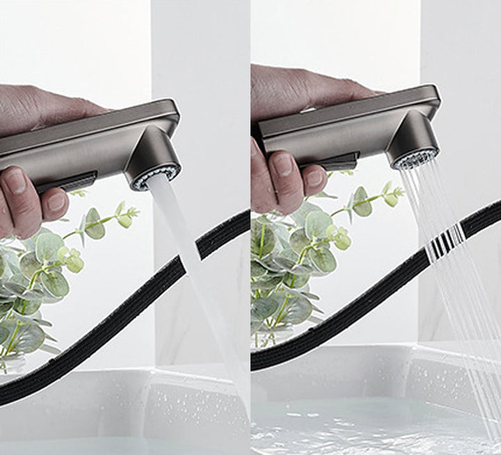 Lisslune | Modern Brass Faucet Center Mount Bathroom Faucet with Water Hose