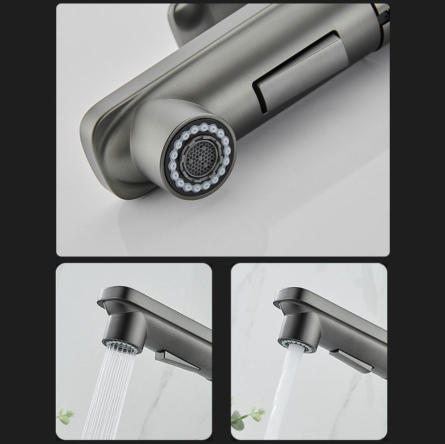 Lisslune | Modern Brass Faucet Center Mount Bathroom Faucet with Water Hose
