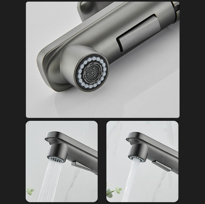 Lisslune | Modern Brass Faucet Center Mount Bathroom Faucet with Water Hose