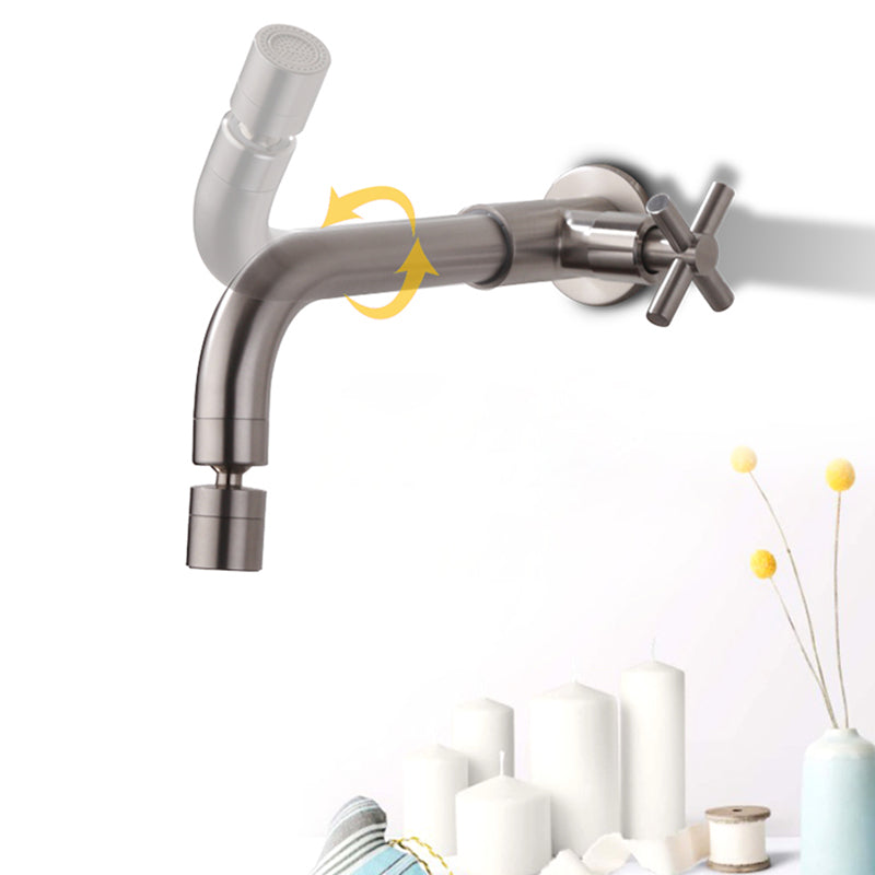 Lisslune | Contemporary Wall-Mounted Bathroom Faucet Cross Handles Stainless Steel Faucet