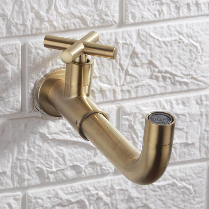 Lisslune | Contemporary Wall-Mounted Bathroom Faucet Cross Handles Stainless Steel Faucet