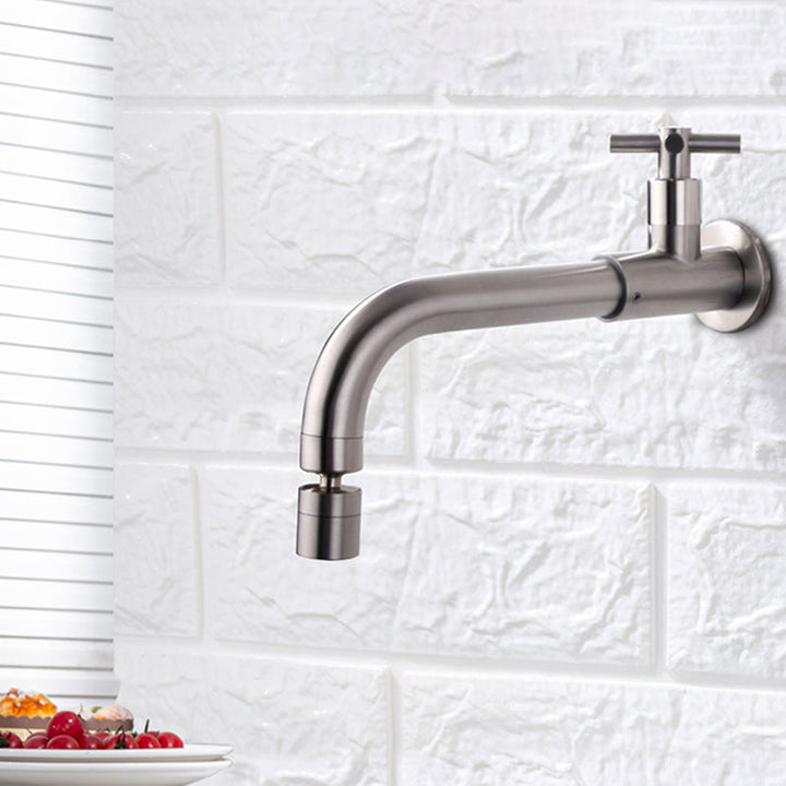 Lisslune | Contemporary Wall-Mounted Bathroom Faucet Cross Handles Stainless Steel Faucet