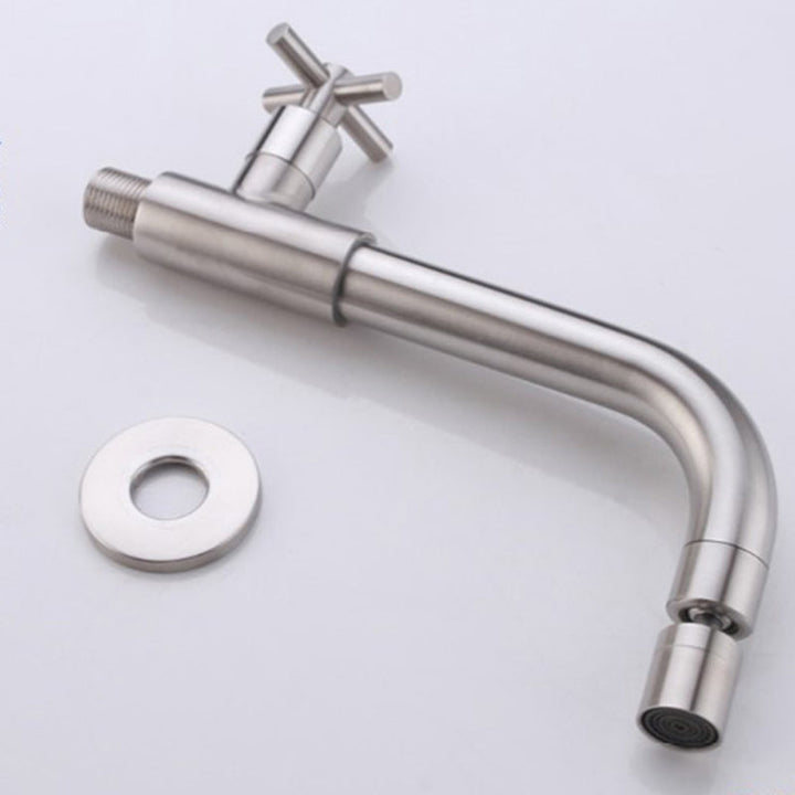 Lisslune | Contemporary Wall-Mounted Bathroom Faucet Cross Handles Stainless Steel Faucet