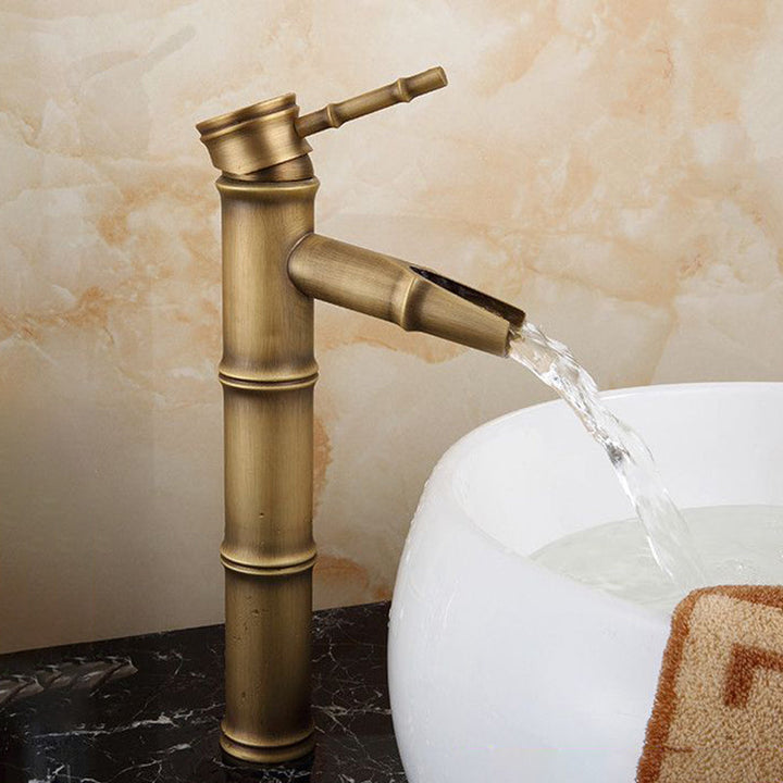 Lisslune | Country House Vessel Faucet Brass Lever Handles Waterfall Spout Basin Faucet