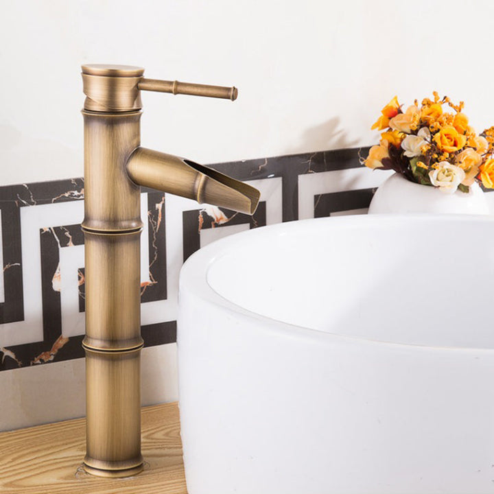 Lisslune | Country House Vessel Faucet Brass Lever Handles Waterfall Spout Basin Faucet