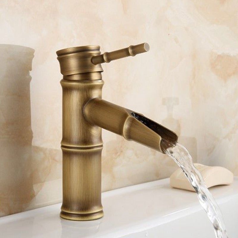 Lisslune | Country House Vessel Faucet Brass Lever Handles Waterfall Spout Basin Faucet