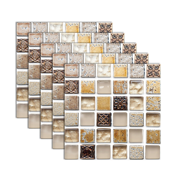 Lisslune | Plastic Self-Adhesive Tiles Mosaic Tiles Grid Square Waterproof Self-Adhesive Tile Pack of 10
