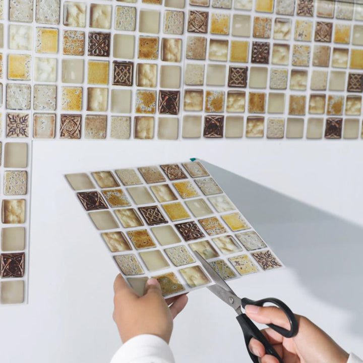 Lisslune | Plastic Self-Adhesive Tiles Mosaic Tiles Grid Square Waterproof Self-Adhesive Tile Pack of 10