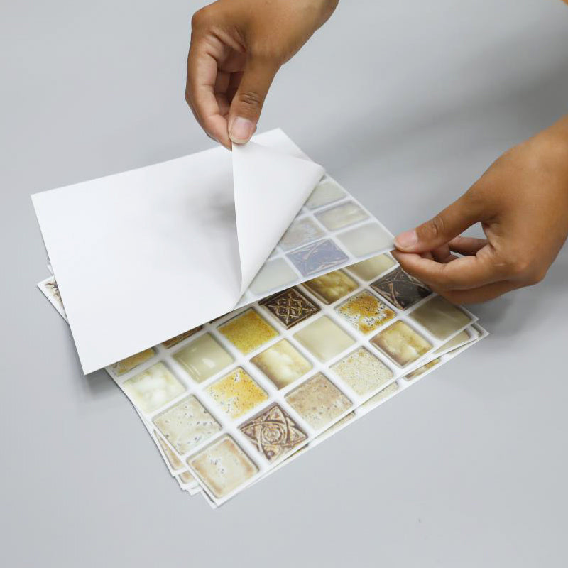 Lisslune | Plastic Self-Adhesive Tiles Mosaic Tiles Grid Square Waterproof Self-Adhesive Tile Pack of 10