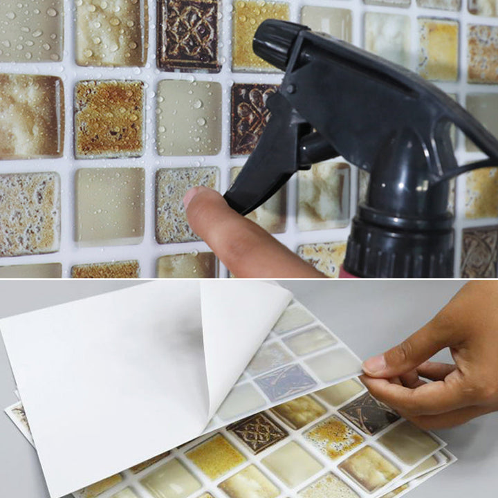 Lisslune | Plastic Self-Adhesive Tiles Mosaic Tiles Grid Square Waterproof Self-Adhesive Tile Pack of 10