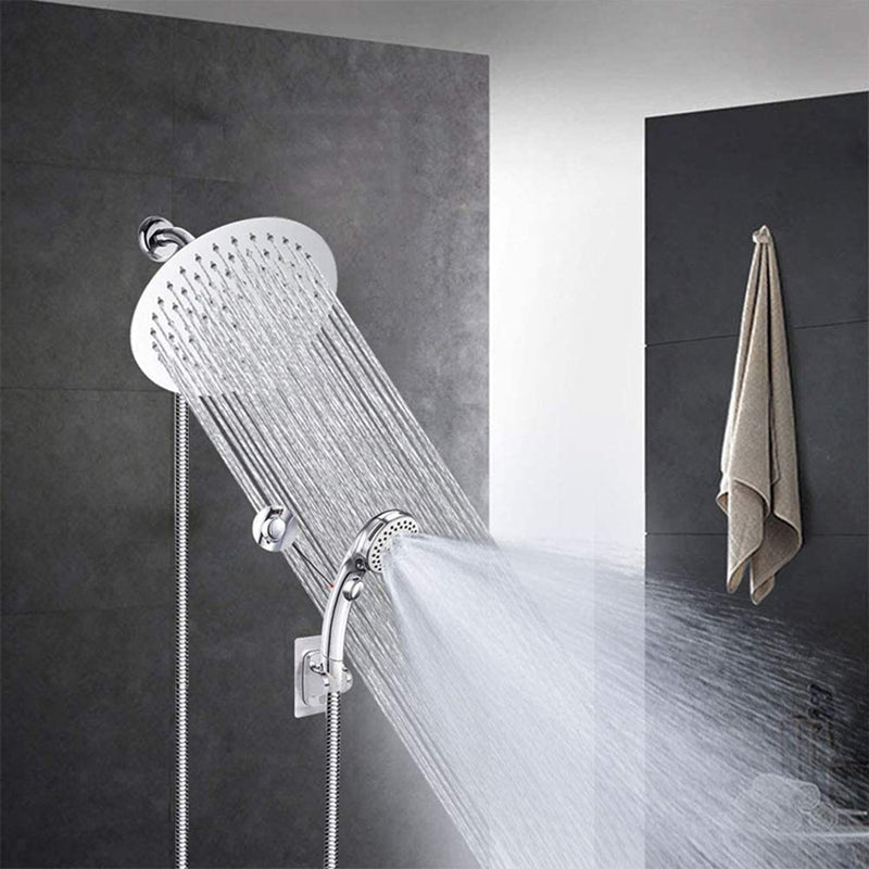 Lisslune | Round Dual Shower Head Stainless Steel 5 Spray Patterns Wall Mounted Shower Head