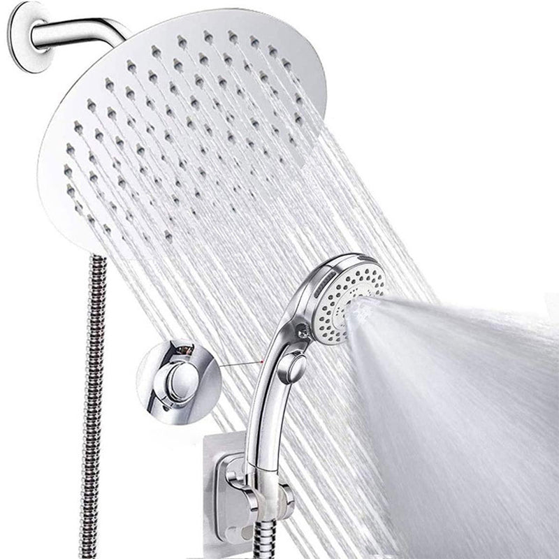 Lisslune | Round Dual Shower Head Stainless Steel 5 Spray Patterns Wall Mounted Shower Head