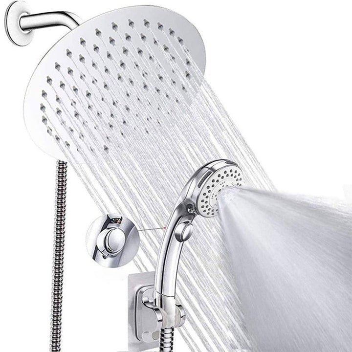 Lisslune | Round Dual Shower Head Stainless Steel 5 Spray Patterns Wall Mounted Shower Head
