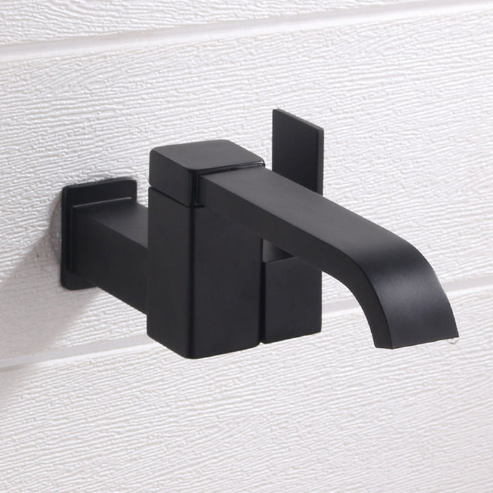 Lisslune | Contemporary Wall Mounted Bathroom Faucet Lever Handles Low Arc Swivel Brass Tap